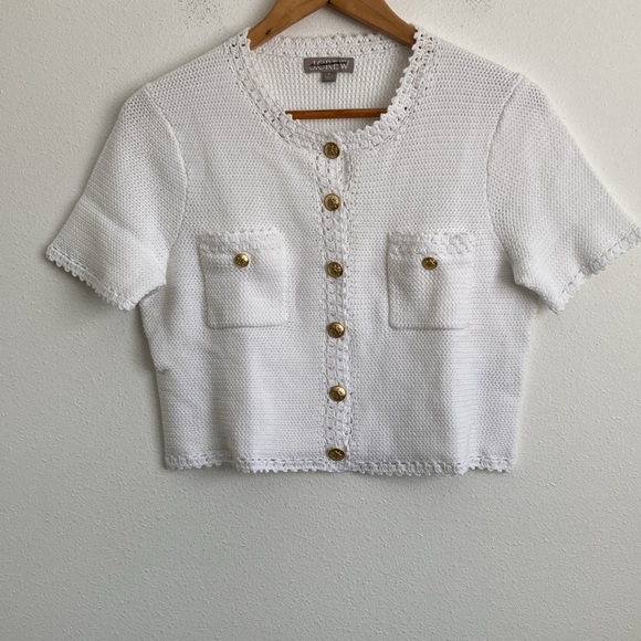 J. Crew Women's Short-sleeve sweater lady jacket Medium White Color - Picture 1 of 8